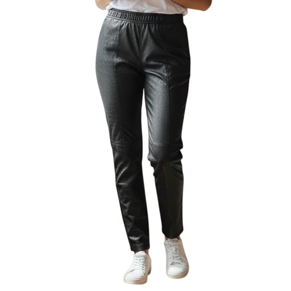 Free People Black Faux Leather Pants Elastic Waist Womens M